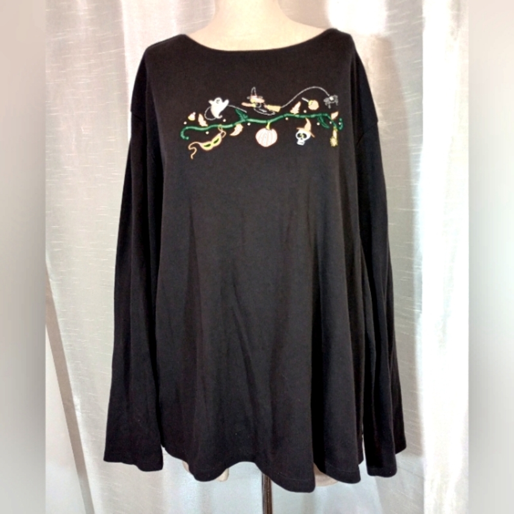 Classic Elements Halloween T-shirt, Long Sleeve, Embroidery, Vintage, Women,20